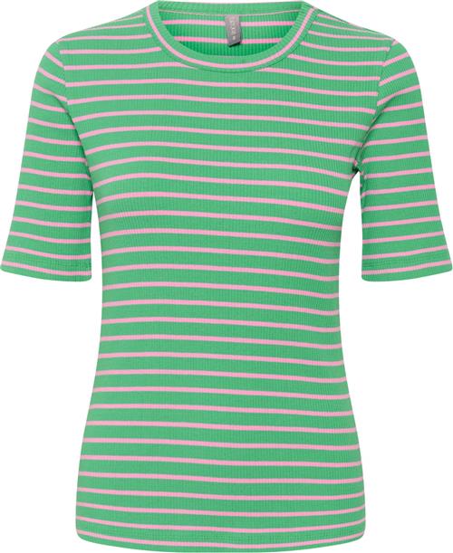 Culture Cudolly Oneck T-shirt Kvinde Green/pink Stripe Kortærmede T-shirts Str L - hos Magasin