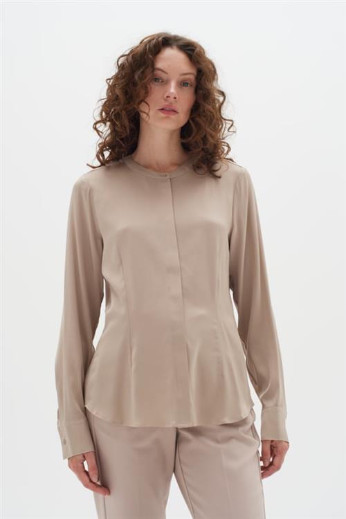 InWear Likoiw Blouse Premium 93 Silk Kvinde Cobblestone Langærmede Bluser Relaxed Fit Str 40 - hos Magasin