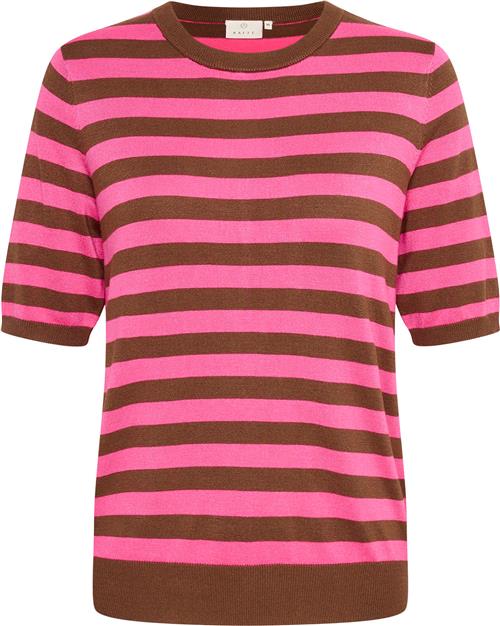 Kaffe Kamilo Short Sleeve Knit Kvinde Soft Silt/shoking Pink Stripe Kortærmede T-shirts Str L - hos Magasin