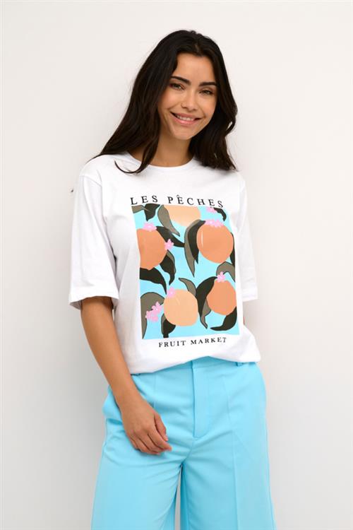 Se Kaffe Kamira Tshirt Kvinde Optical White / Peaches Kortærmede T-shirts Str L - hos Magasin ved Magasin