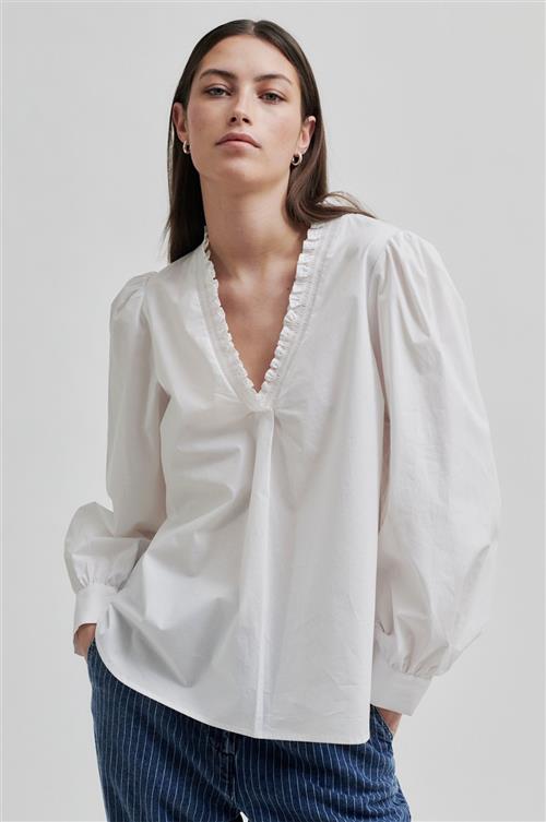 Second Female Calico Blouse Kvinde White Langærmede Bluser Str L - Bomuld hos Magasin