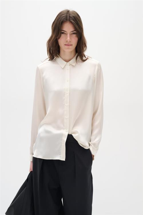 InWear Leonore Shirt Premium 100 Silk Kvinde Whisper White Langærmede Skjorter Relaxed Fit Str 44 - hos Magasin