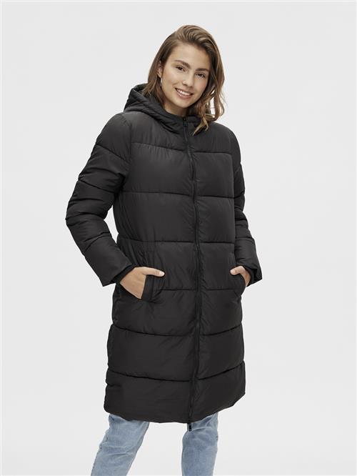 Pieces Pcbee NEW Long Puffer Jacket BC Kvinde Sort Dunjakker Str L - hos Magasin