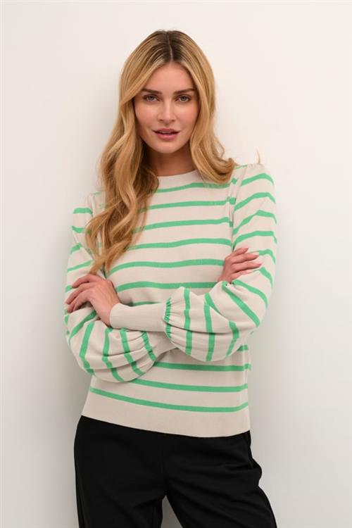 Kaffe Kamala Stripe Knit Pullover Kvinde Feather Gray Melange/green Langærmede Bluser Str XS - hos Magasin