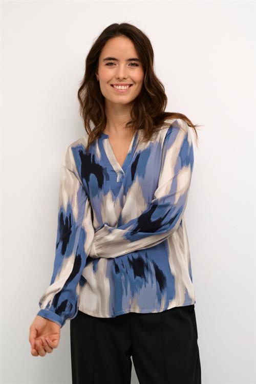 Kaffe Kabeathe Blouse Kvinde Blue Abstract Print Langærmede Bluser Str 44 - hos Magasin