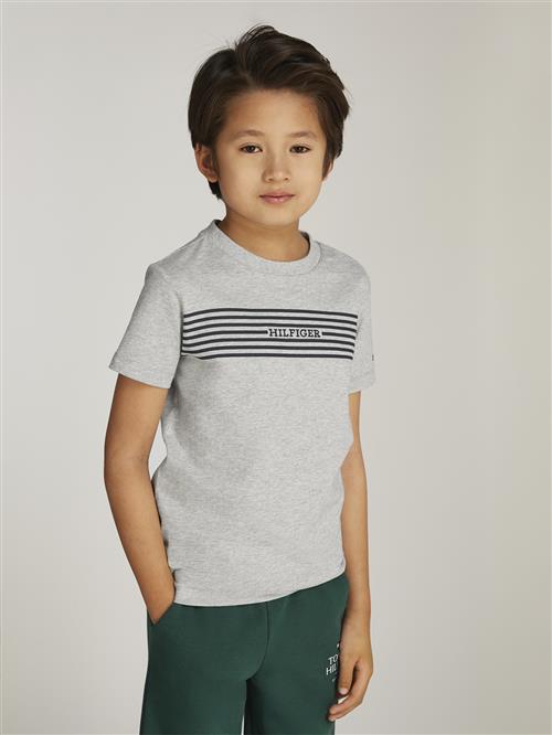 Tommy Hilfiger Monotype Print Stripe REG TEE SS Str 6 - Light Grey Htr / Navy Stripes Kortærmede T-shirts hos Magasin