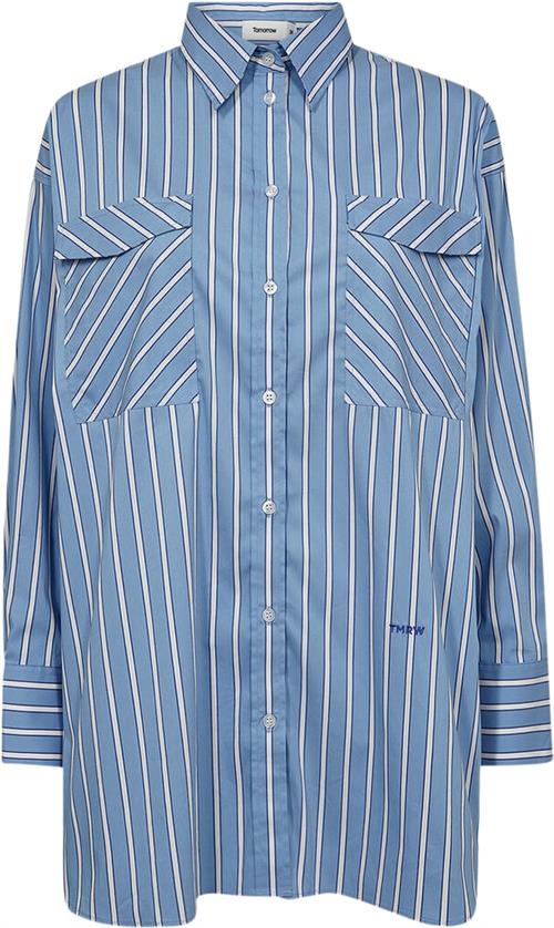 Tomorrow Trwgerber Oversize Shirt Malibu Stripe Kvinde Clear Sky Blue Langærmede Skjorter Str 34 - hos Magasin