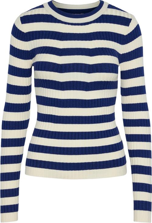 Se Pieces Pccrista LS Oneck Knit Noos BC Kvinde Bellwether Blue/wide Birch Stripes Sweaters Str S - hos Magasin ved Magasin