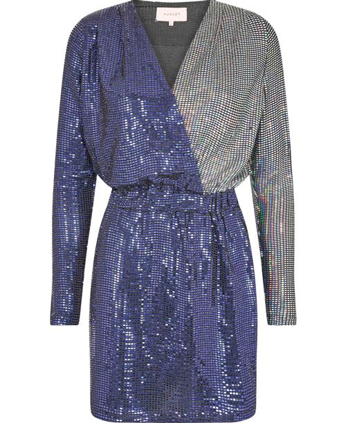 HUNKØN Anette Dress Kvinde Blue And Silver Korte Kjoler Str S - hos Magasin