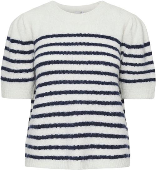 YAS Yasanne SS Stripe Knit Pullover S. Kvinde Birch/w. Navy Blazer Stripe Kortærmet Strik Str S - hos Magasin