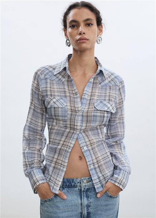 MANGO Check Cotton Shirt Kvinde Medium Blue Langærmede Skjorter Str XL - hos Magasin