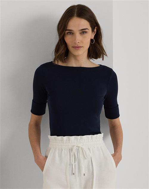 Lauren Ralph Lauren Cotton Boatneck Top Kvinde Navy Kortærmede T-shirts Str L - hos Magasin