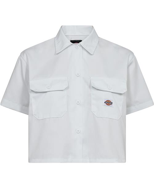 Dickies Work Shirt Cropped SS W White Kvinde White Kortærmede Skjorter Str XS - hos Magasin