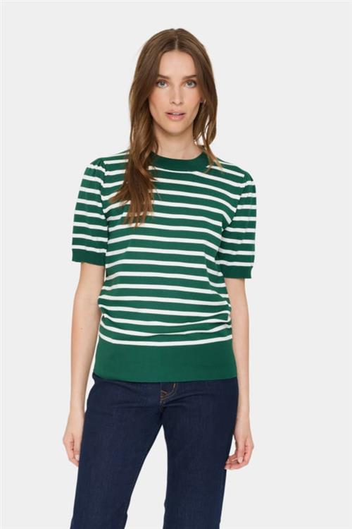 Saint Tropez Milasz Striped SS Pullover Kvinde Frosty Spruce Kortærmet Strik Regular Fit Str XL - hos Magasin