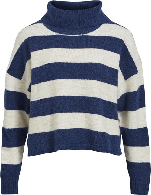 Se Object Objminna L/S Rollneck Knit Pullover Kvinde Estate Blue/cloud Dancer Col Rullekraver Str S - hos Magasin ved Magasin