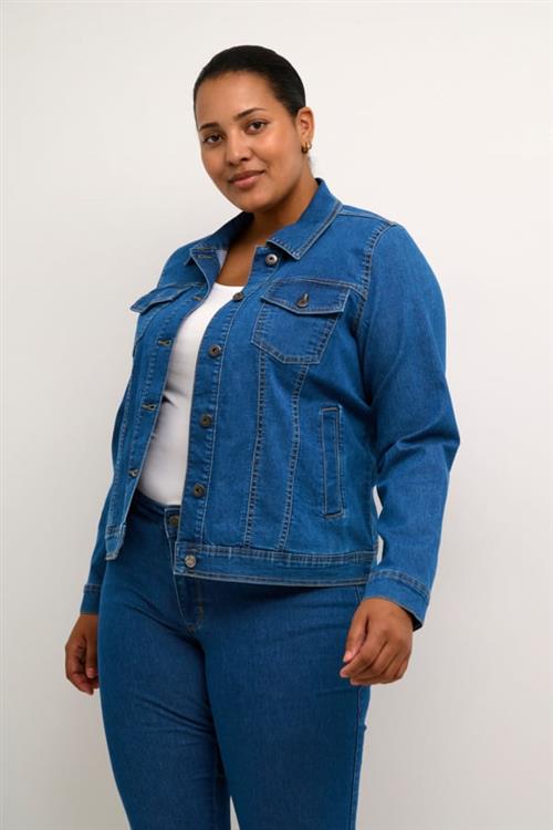 Kaffe Curve Kcvicka Jeans Jacket Kvinde Medium Blue Washed Denim Denimjakker Str 46 - Denim hos Magasin