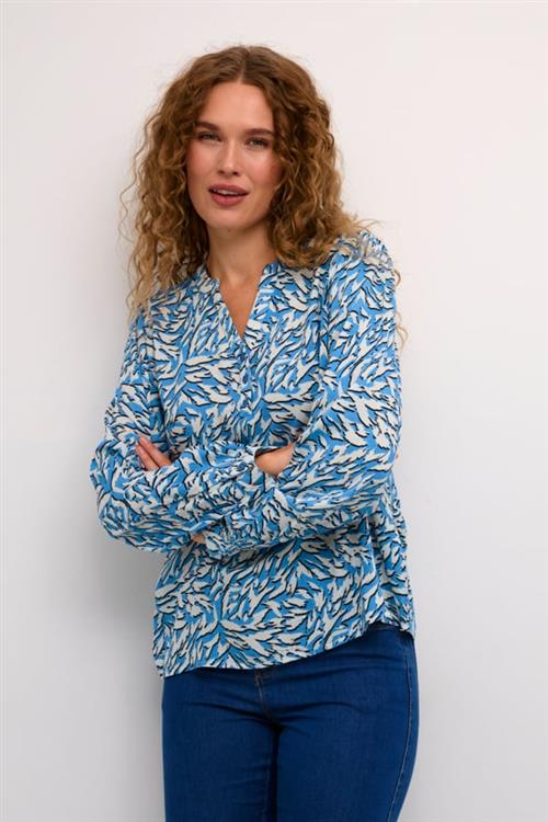 Kaffe Kajetta Blouse Kvinde Blue/white Graphic Animal Langærmede Bluser Str 40 - hos Magasin