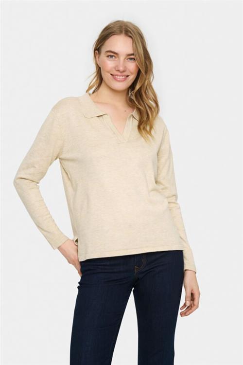 Saint Tropez Milasz Polo Pullover Kvinde Jojoba Melange Langærmede Bluser Str S - hos Magasin