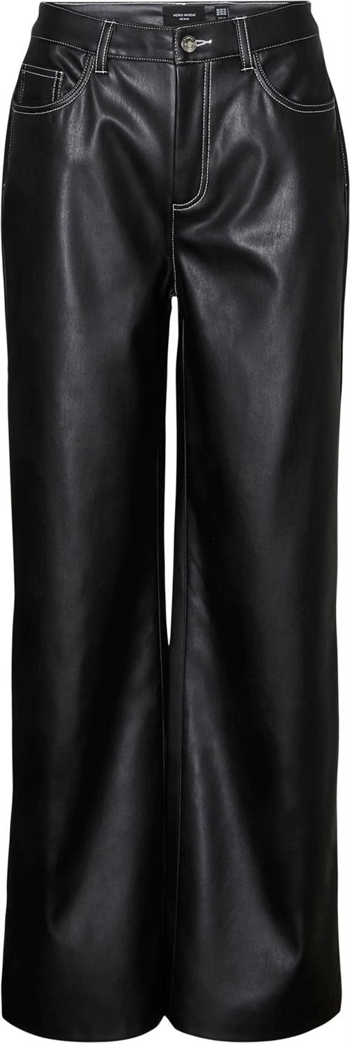 Se Vero Moda Vmdaisy HR Wide PL Pants Kvinde Black/white Stitching Bukser Med Brede Ben Str "25/""30" - hos Magasin ved Magasin