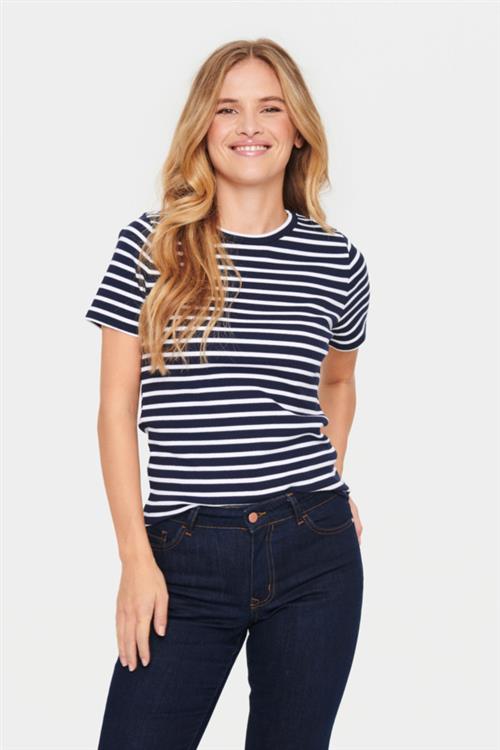 Saint Tropez Astersz SS Stripe Tshirt Kvinde Night Sky Kortærmede T-shirts Regular Fit Str L - hos Magasin