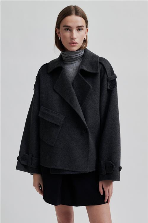 Second Female Walance Wool Short Jacket Kvinde Dark Grey Melange Overgangsjakker Str XS - hos Magasin