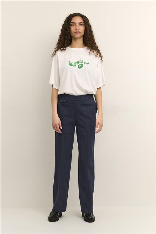 Karen by Simonsen Gabbikb Pants Kvinde Navy W/green Stripe Bukser Med Lige Ben Str 36 - hos Magasin