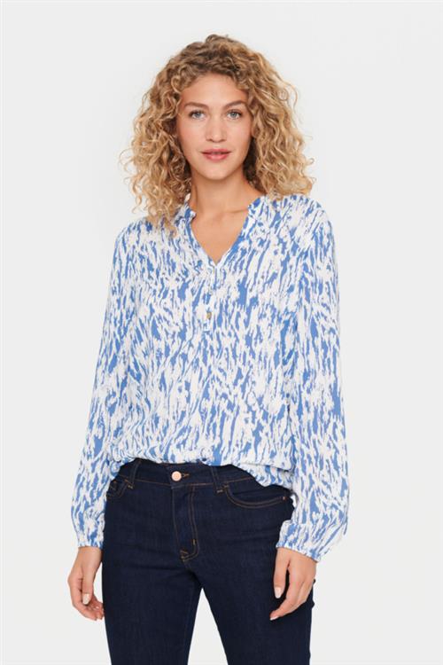 Se Saint Tropez Carlasz Shirt Kvinde Dutch Blue Batik Langærmede Skjorter Regular Fit Str L - hos Magasin ved Magasin