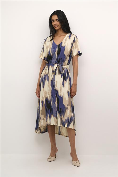 Kaffe Kabeathe Dress Kvinde Blue Abstract Print Midi Kjoler Str 46 - hos Magasin