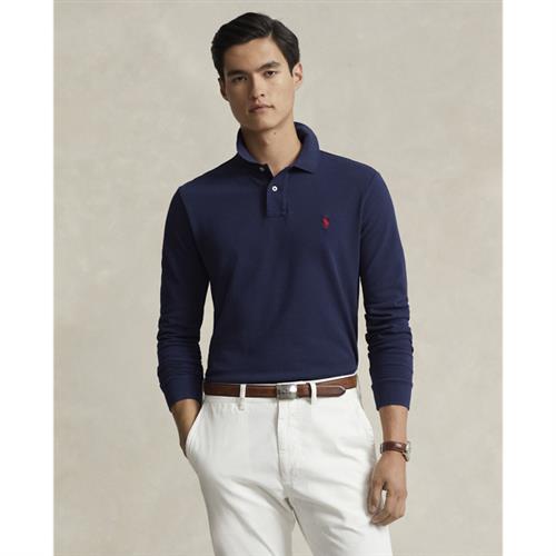 Polo Ralph Lauren Custom Slim Fit Mesh Polo Mand Navy Langærmede Poloer Str M - Bomuld hos Magasin