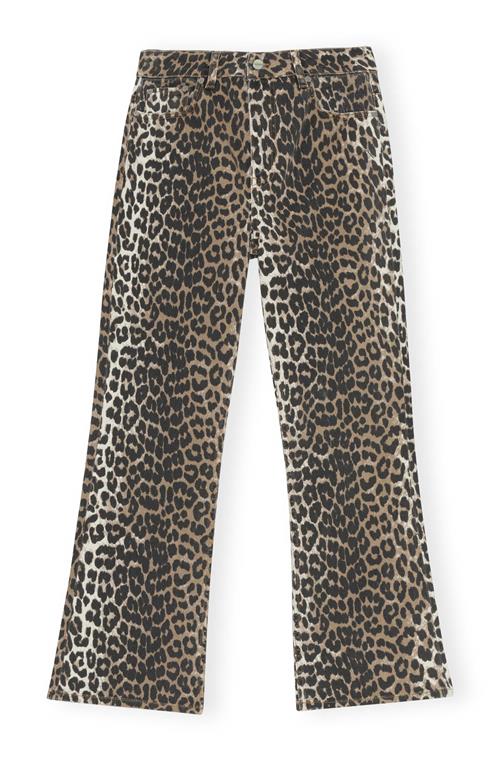 Ganni Print Denim Betzy Cropped Kvinde Leopard Flared Jeans Str 28 Denim - hos Magasin