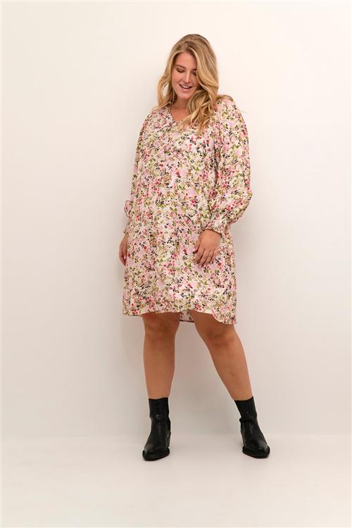 Kaffe Curve Kcjolie Dress Kvinde Pink/red Petit Fleur Midi Kjoler Str 46 - hos Magasin