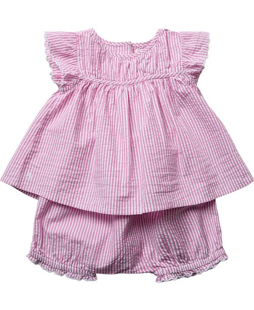 Polo Ralph Lauren Striped Seersucker Top & Bloomer Set Str 6M / 6-9 mdr - Lyserød/hvid Shorts & Bloomers Bomuld hos Magasin