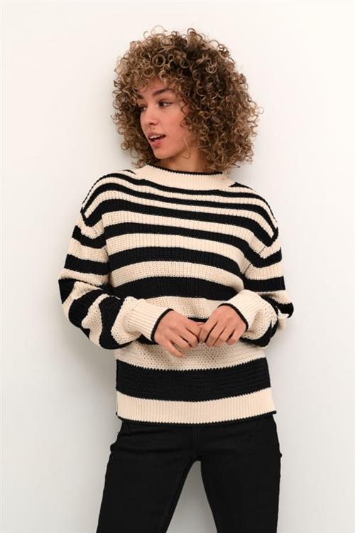 Cream Crmuka Knitted Pullover Kvinde Pitch Black Stripe Sweaters Str S - hos Magasin