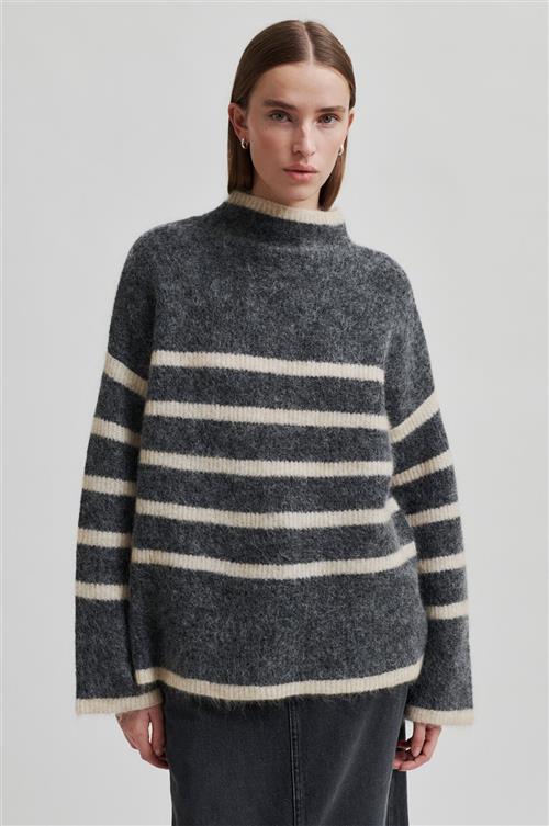 Second Female Ovalis Mohair Blend Knit Tneck Kvinde Volcanic Ash Sweaters Str S Mohair - hos Magasin