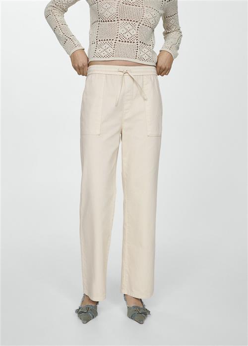 MANGO 100 Cotton Trousers Kvinde Natural White Bukser Med Lige Ben Str XS - hos Magasin