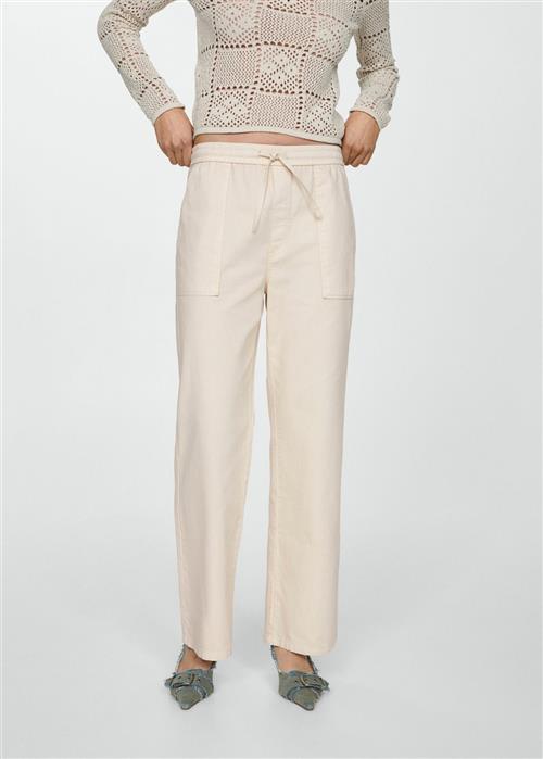 Se MANGO 100% Cotton Trousers Kvinde Natural White Bukser Med Lige Ben Str XXL - hos Magasin ved Magasin