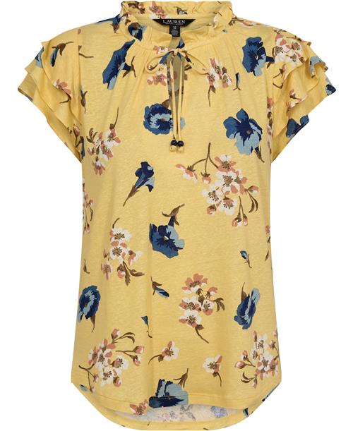 Lauren Ralph Lauren CLN Linen Blnd Jrsyssl-plo Kvinde Yellow Multi Kortærmede Bluser Str L - hos Magasin