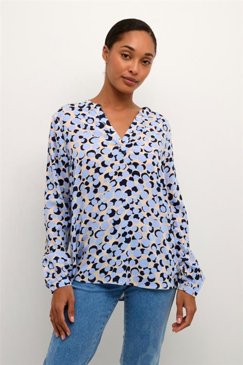 Kaffe Kaida BBB Blouse Kvinde Blue Dot Print Langærmede Bluser Regular Fit Str 40 - hos Magasin