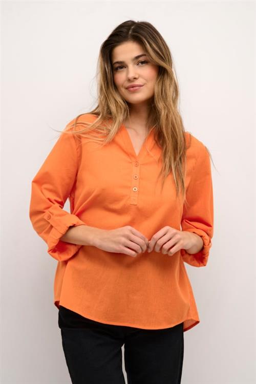 Kaffe Kamajse Blouse Kvinde Vermillion Orange Langærmede Bluser Str 42 - hos Magasin