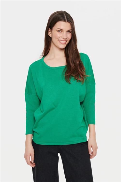 Saint Tropez A2561, Milasz Rneck Pullover Kvinde Verdant Green Melange Sweaters Casual Fit Str L - hos Magasin