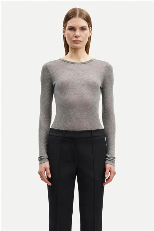 Samsøe Samsøe Sadou Tshirt ls 15499 Kvinde Grey Mel. Toppe Str L - hos Magasin