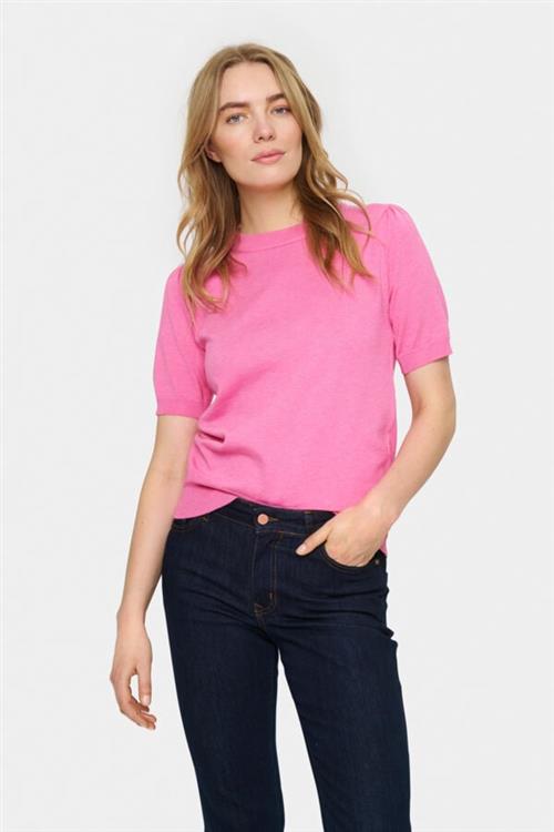 Se Saint Tropez Milasz SS Pullover Kvinde Pink Cosmos Melange Kortærmet Strik Classic Fit Str XL - hos Magasin ved Magasin