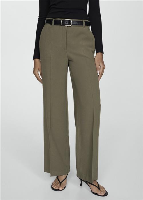 Se MANGO Wideleg Pleated Trousers Kvinde Beige - Khaki Bukser Str 36 - hos Magasin ved Magasin