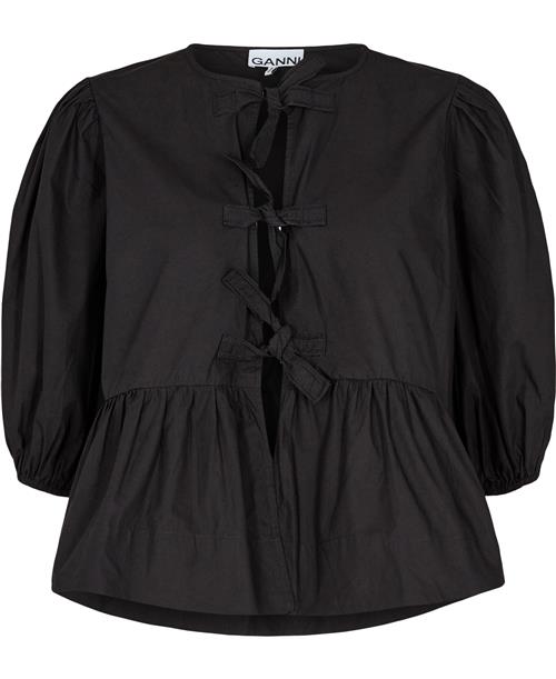 Se Ganni Cotton Poplin Peplum Blouse Kvinde Black Langærmede Bluser Str 40 - hos Magasin ved Magasin