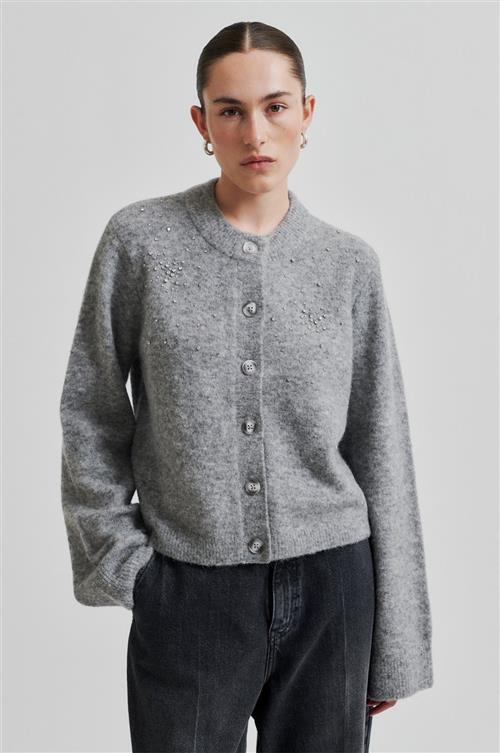 Second Female Sparkling Knit Cardigan Kvinde Grey Melange Cardigans Str XS - hos Magasin