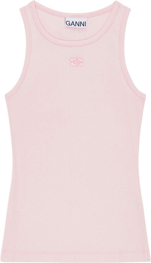 Ganni Soft Cotton Rib Tank Top Kvinde Chalk Pink Tanktoppe Str L - hos Magasin