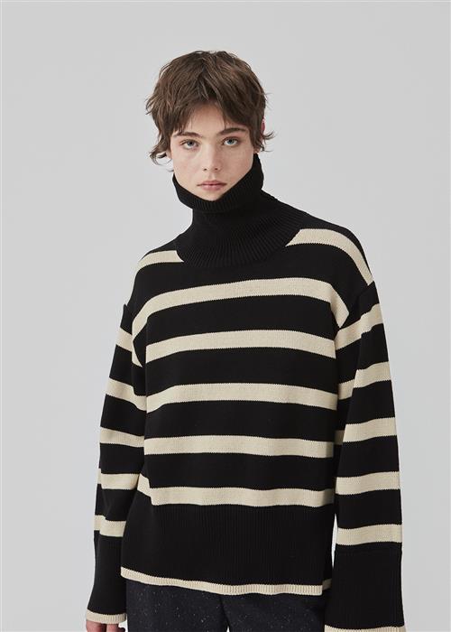 Modström Corbinmd Stripe Tneck Kvinde Black Summer Sand Stripe Sweaters Str L - Bomuld hos Magasin