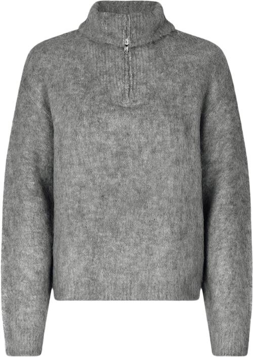 Modström Kanemd zip Tneck Kvinde Dark Grey Melange Sweaters Str S - hos Magasin