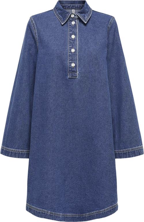 ONLY Onlfreya L/S Bell Dress DNM GUA Kvinde Blå Korte Kjoler Regular Fit Str XS - Bomuld hos Magasin