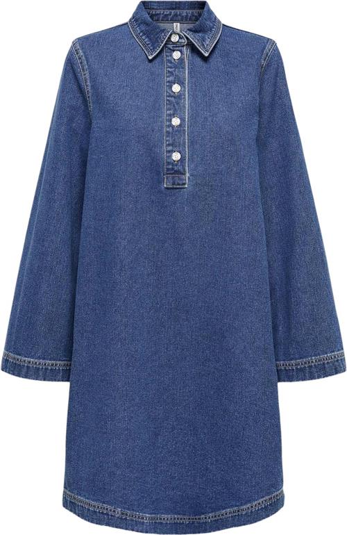 ONLY Onlfreya L/S Bell Dress DNM GUA Kvinde Blå Korte Kjoler Regular Fit Str M - Bomuld hos Magasin